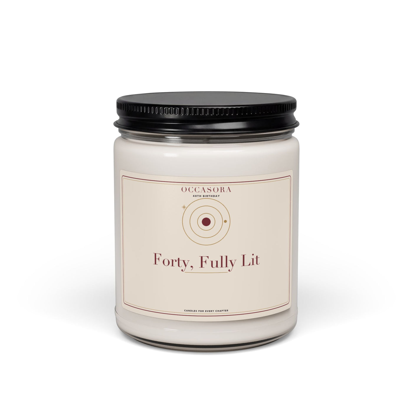 Occasora 'Forty, Fully Lit' 40th birthday candle, 9 oz soy wax blend in a reusable glass jar
