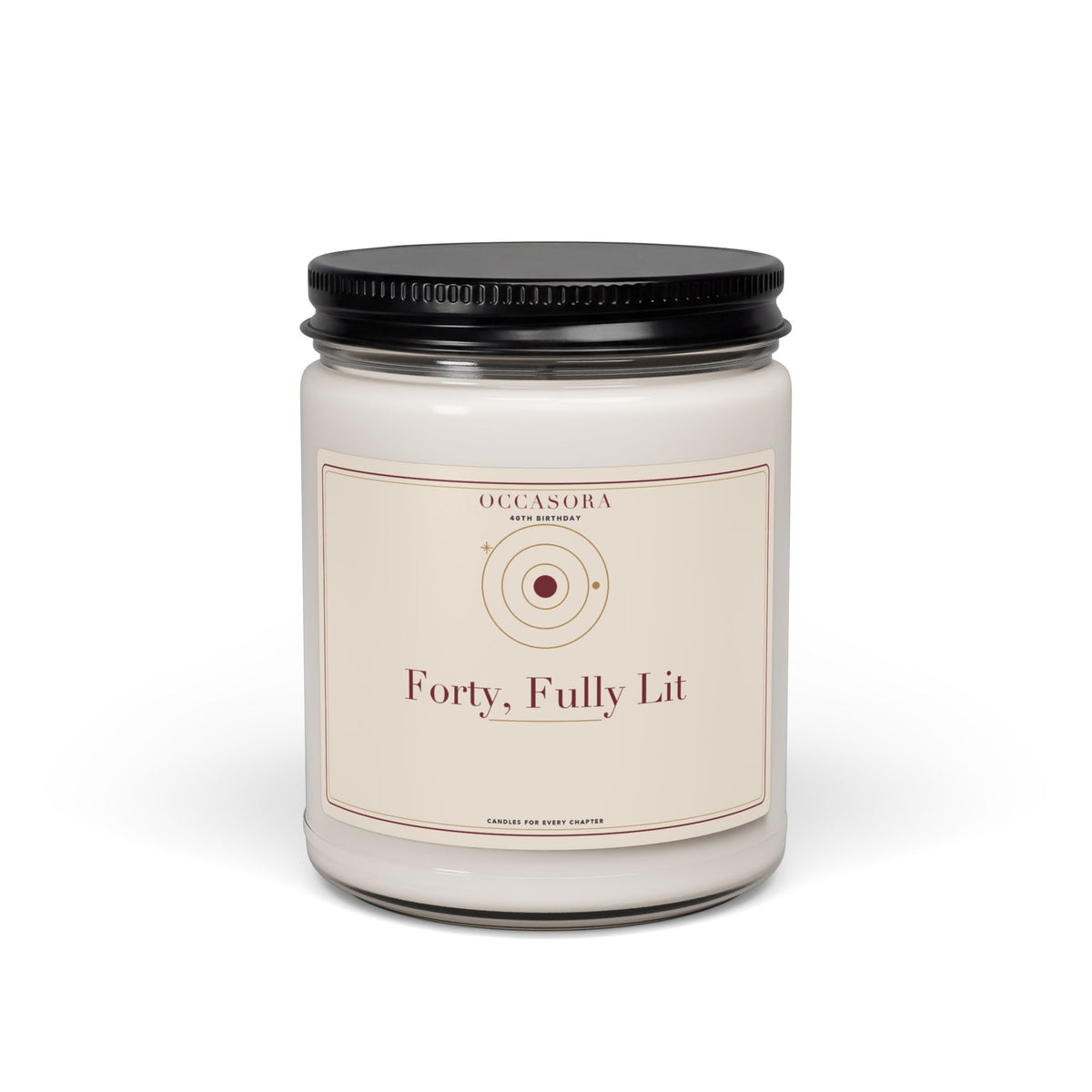 Occasora 'Forty, Fully Lit' 40th birthday candle, 9 oz soy wax blend in a reusable glass jar