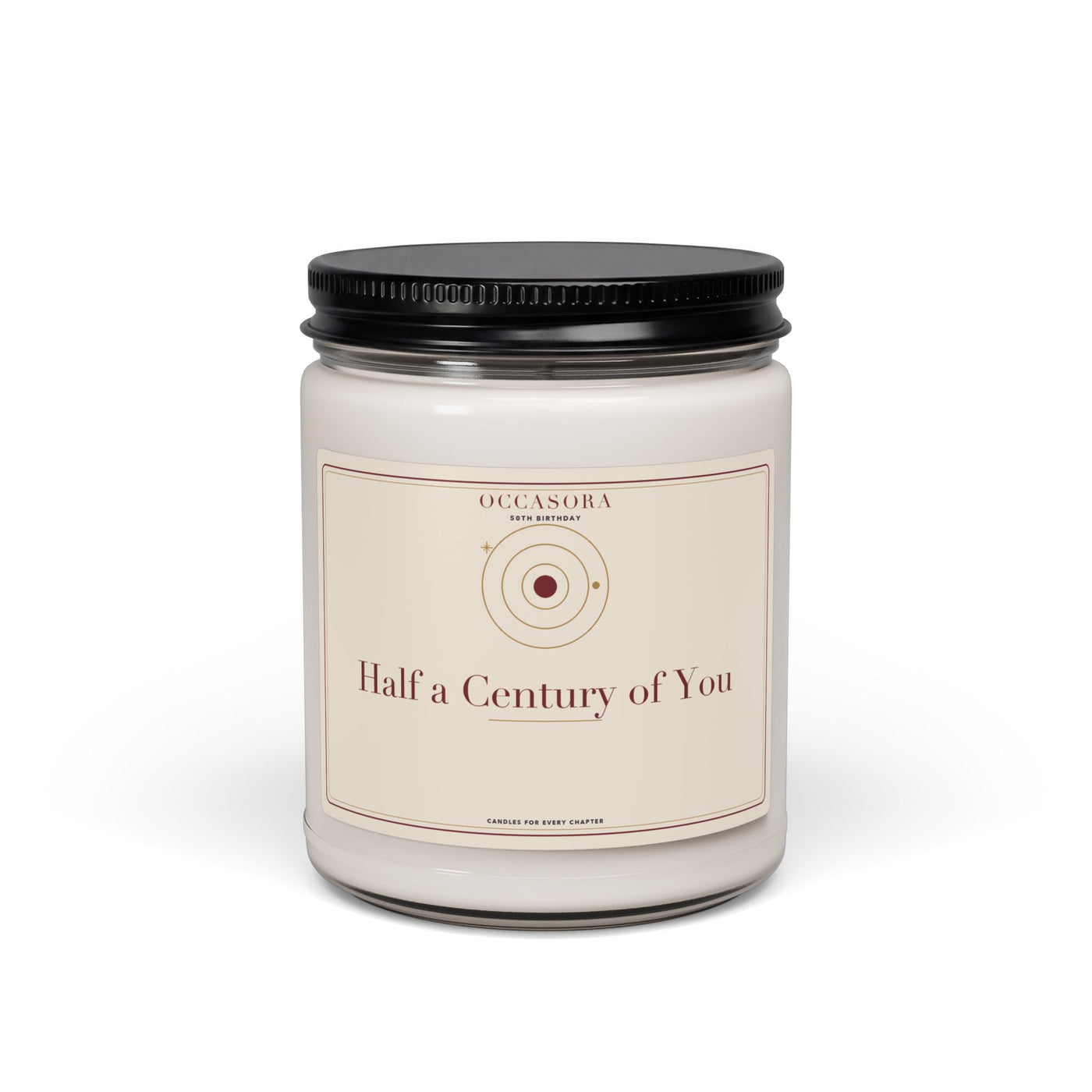 Occasora 'Half a Century of You' 50th birthday candle, 9 oz soy wax blend in a reusable glass jar