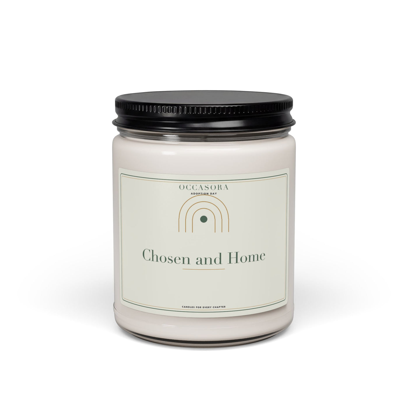 Occasora 'Chosen and Home' adoption day candle, 9 oz soy wax blend in a reusable glass jar