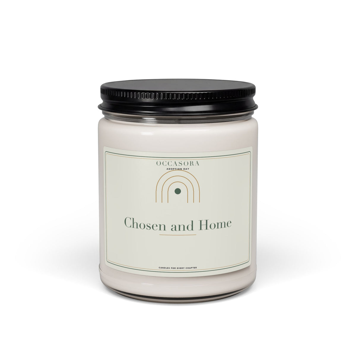 Occasora 'Chosen and Home' adoption day candle, 9 oz soy wax blend in a reusable glass jar