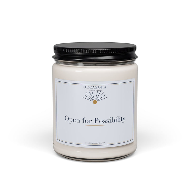 Occasora 'Open for Possibility' business launch candle, 9 oz soy wax blend in a reusable glass jar