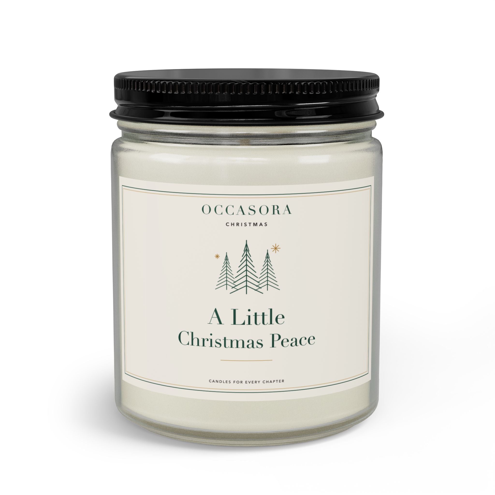 Occasora 'A Little Christmas Peace' Christmas candle gift set, 9 oz soy wax blend in a clear reusable glass jar