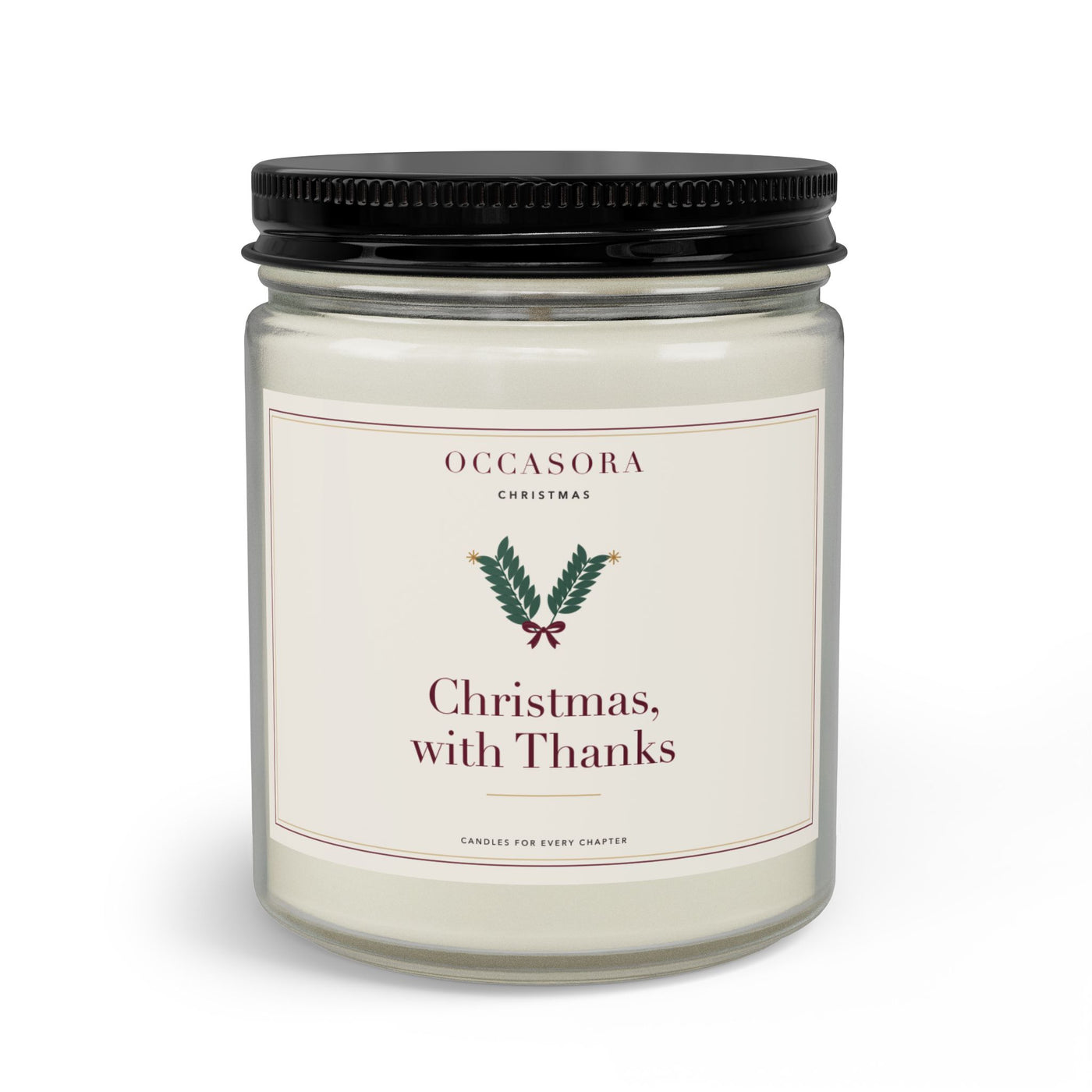 Occasora 'Christmas, with Thanks' Christmas candle gift set, 9 oz soy wax blend in a clear reusable glass jar