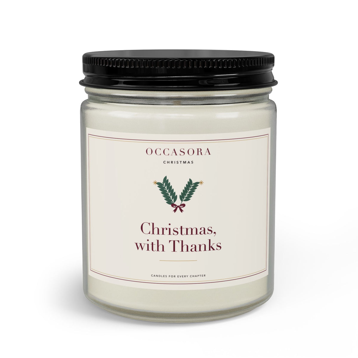 Occasora 'Christmas, with Thanks' Christmas candle gift set, 9 oz soy wax blend in a clear reusable glass jar