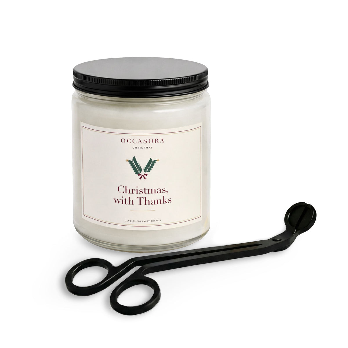 'Christmas, with Thanks' Christmas candle gift set with its matte black wick trimmer, clear jar - photo 3 of 4