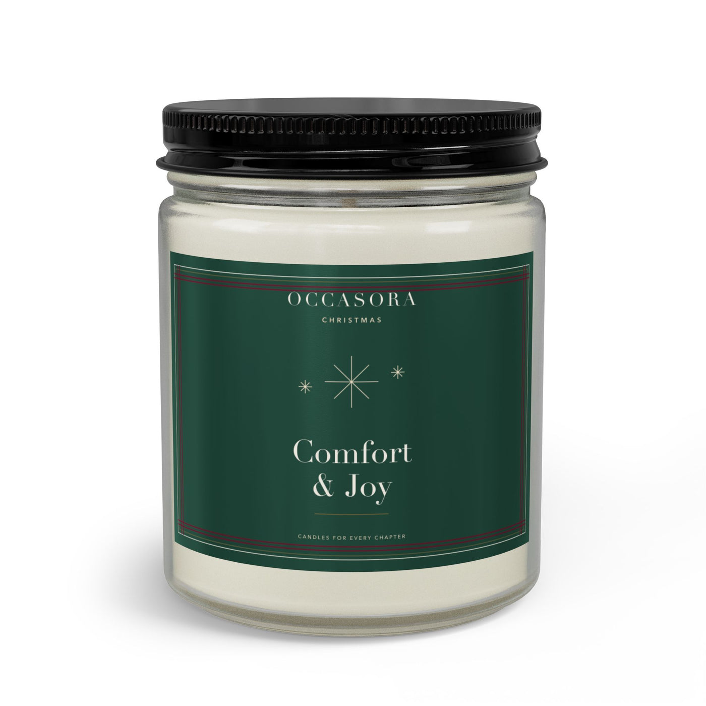 Occasora 'Comfort and Joy' Christmas candle gift set, 9 oz soy wax blend in a clear reusable glass jar