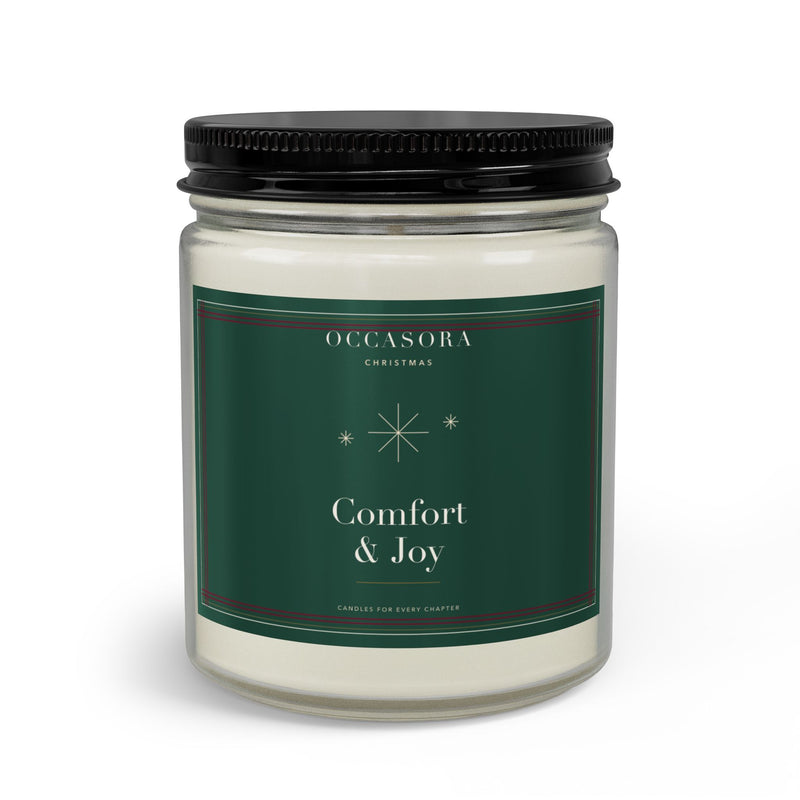 Occasora 'Comfort and Joy' Christmas candle gift set, 9 oz soy wax blend in a clear reusable glass jar