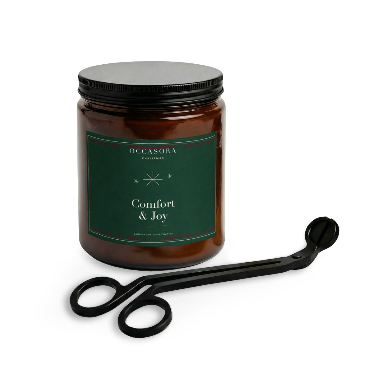 'Comfort and Joy' Christmas candle gift set with its matte black wick trimmer, clear jar - photo 3 of 4