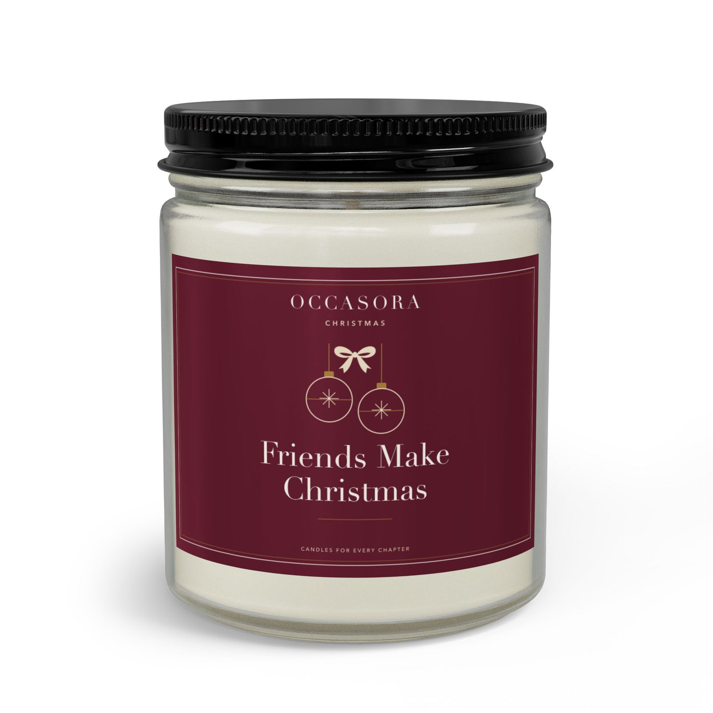 Occasora 'Friends Make Christmas' Christmas candle gift set, 9 oz soy wax blend in a clear reusable glass jar