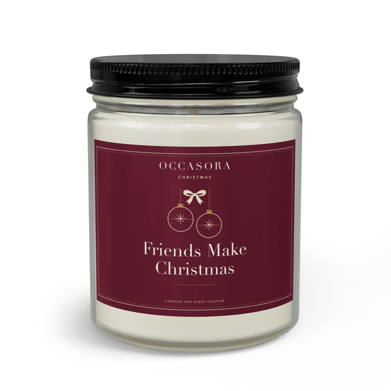Occasora 'Friends Make Christmas' Christmas candle gift set, 9 oz soy wax blend in a clear reusable glass jar