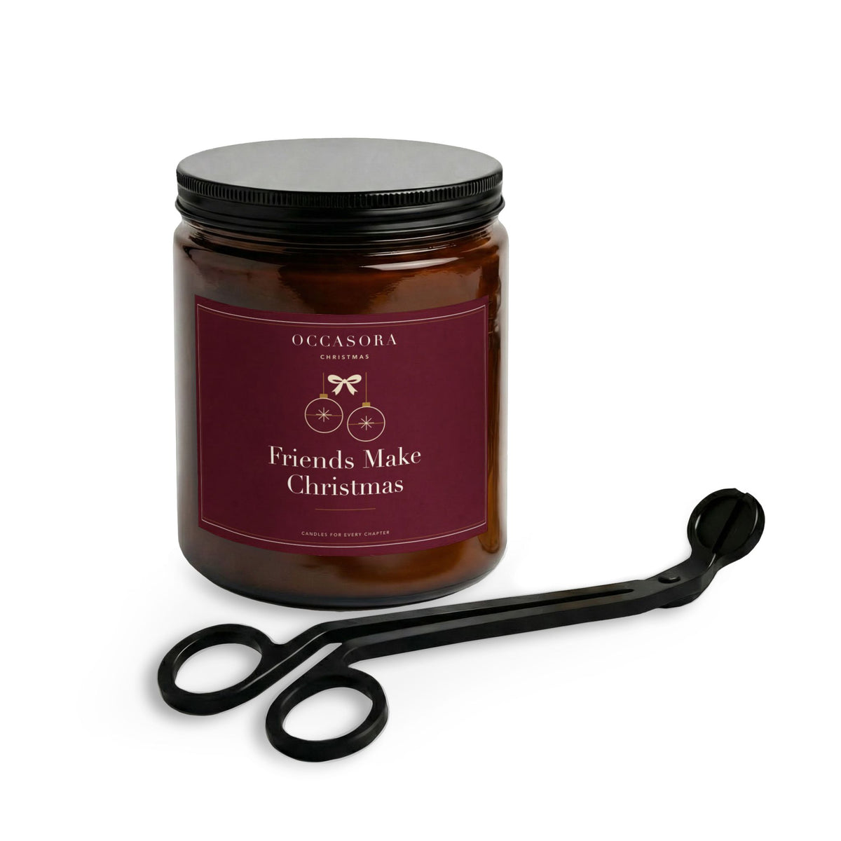 'Friends Make Christmas' Christmas candle gift set with its matte black wick trimmer, amber jar - photo 4 of 4