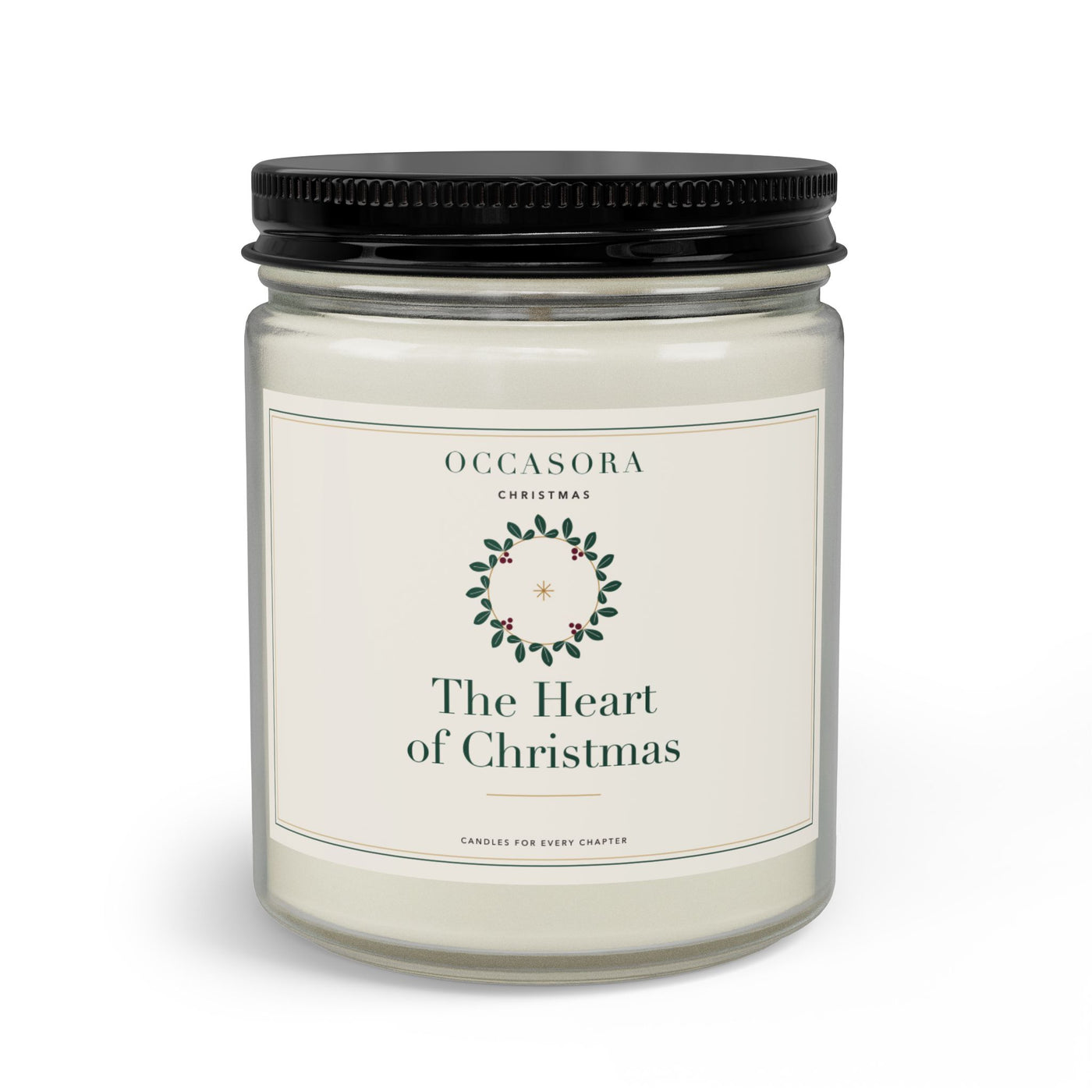 Occasora 'The Heart of Christmas' Christmas candle gift set, 9 oz soy wax blend in a clear reusable glass jar