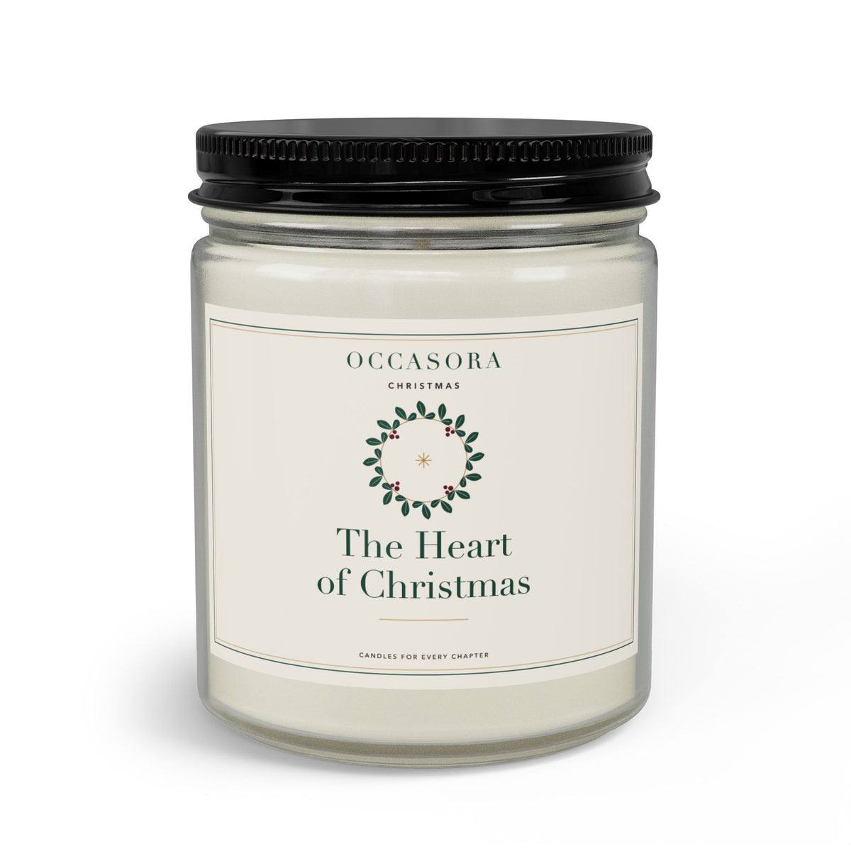 Occasora 'The Heart of Christmas' Christmas candle gift set, 9 oz soy wax blend in a clear reusable glass jar