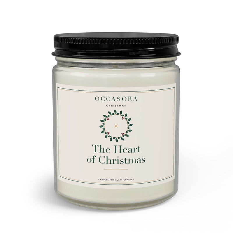 Occasora 'The Heart of Christmas' Christmas candle gift set, 9 oz soy wax blend in a clear reusable glass jar