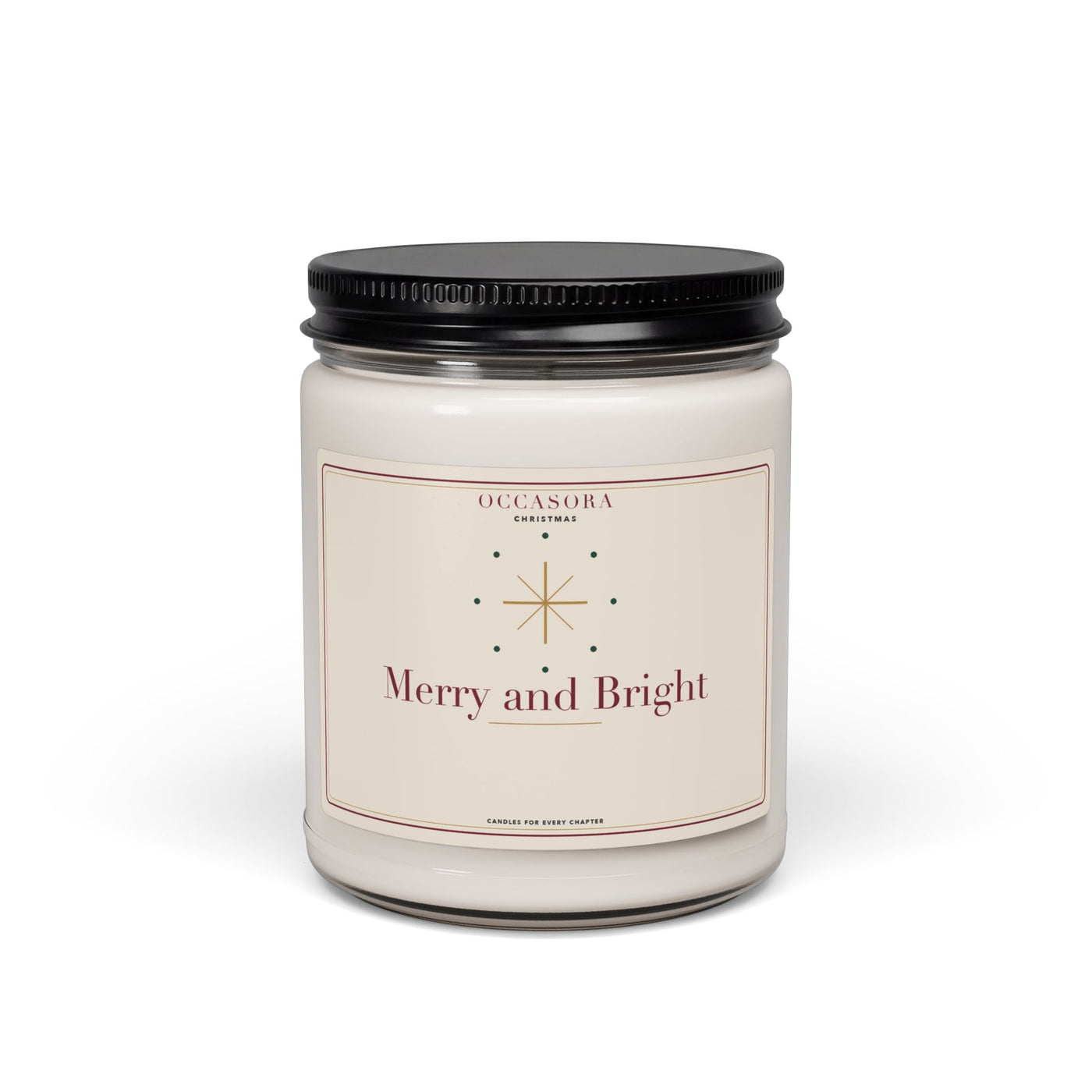 Occasora 'Merry and Bright' Christmas candle, 9 oz soy wax blend in a reusable glass jar