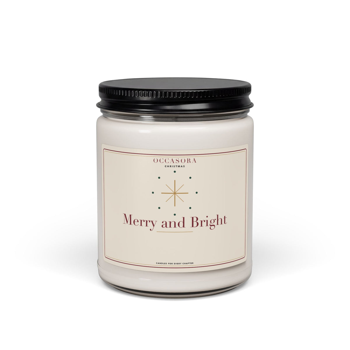 Occasora 'Merry and Bright' Christmas candle, 9 oz soy wax blend in a reusable glass jar