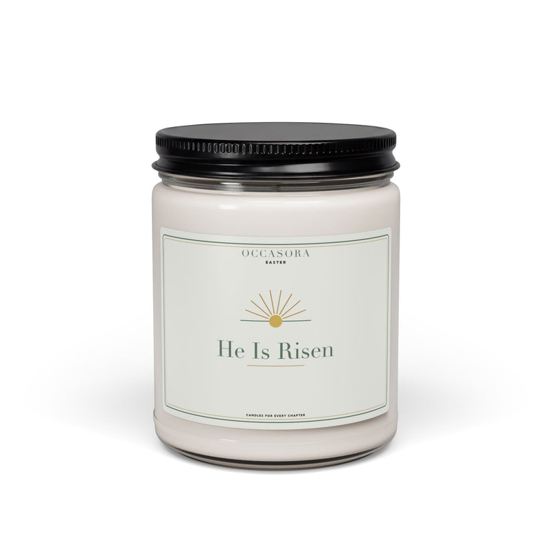 Occasora 'He Is Risen' Easter candle, 9 oz soy wax blend in a reusable glass jar