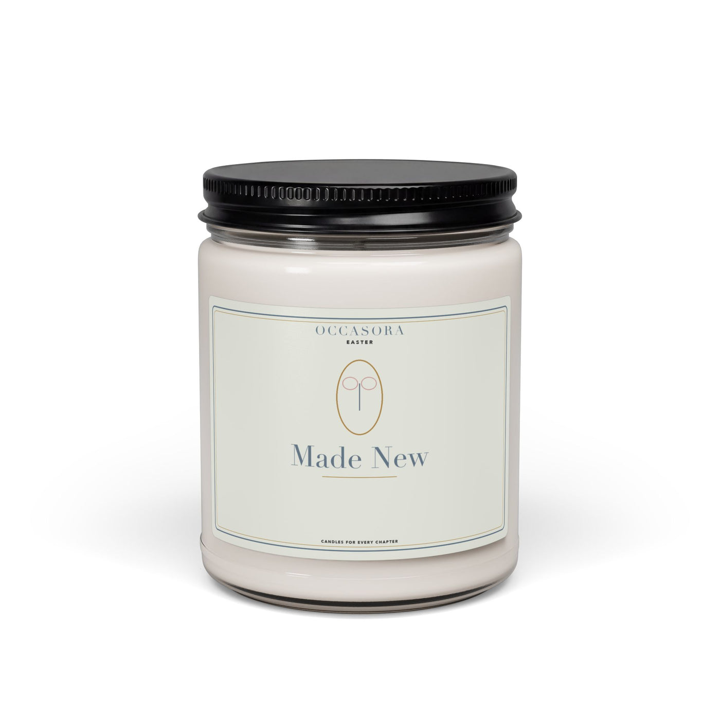 Occasora 'Made New' Easter candle, 9 oz soy wax blend in a reusable glass jar