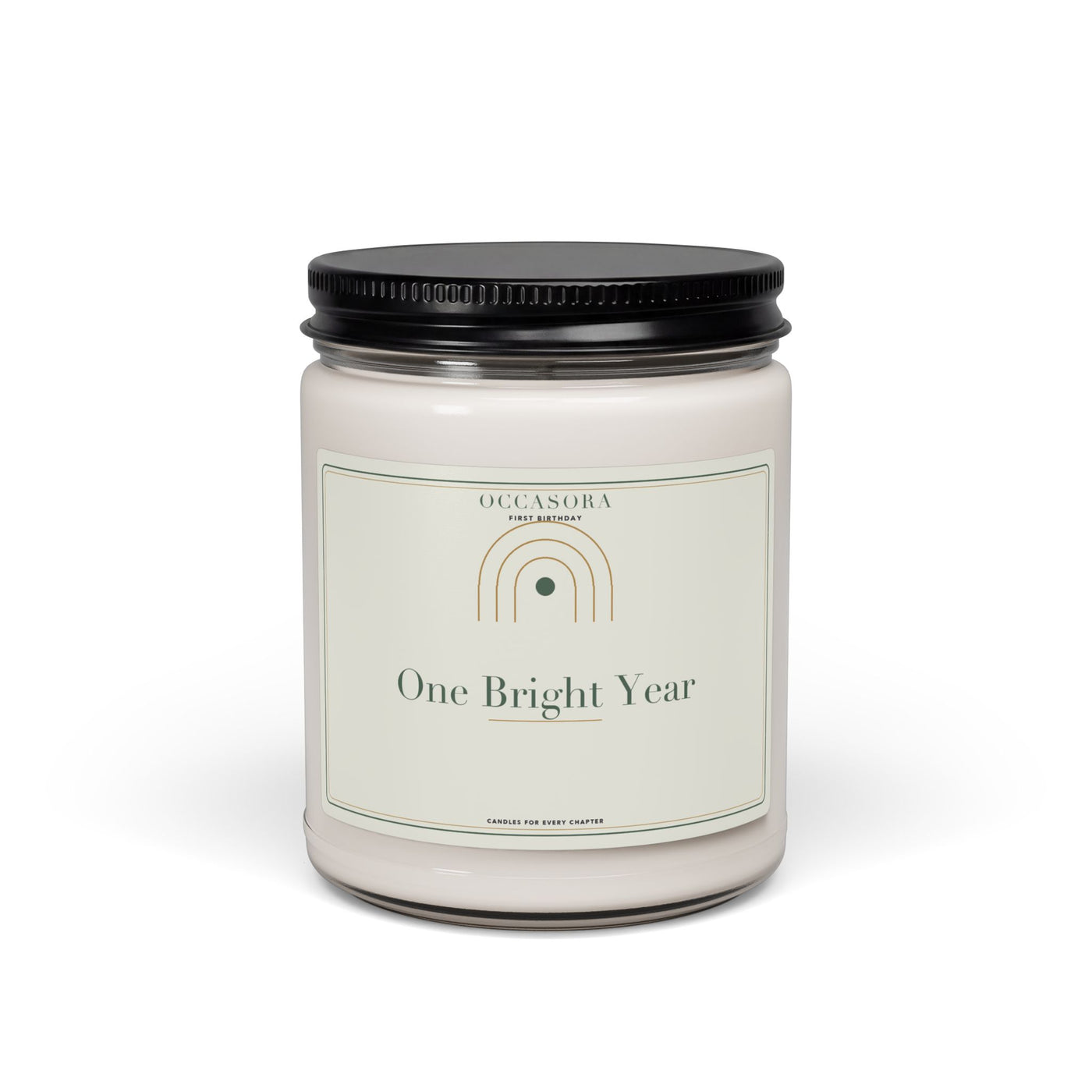 Occasora 'One Bright Year' first birthday candle, 9 oz soy wax blend in a reusable glass jar