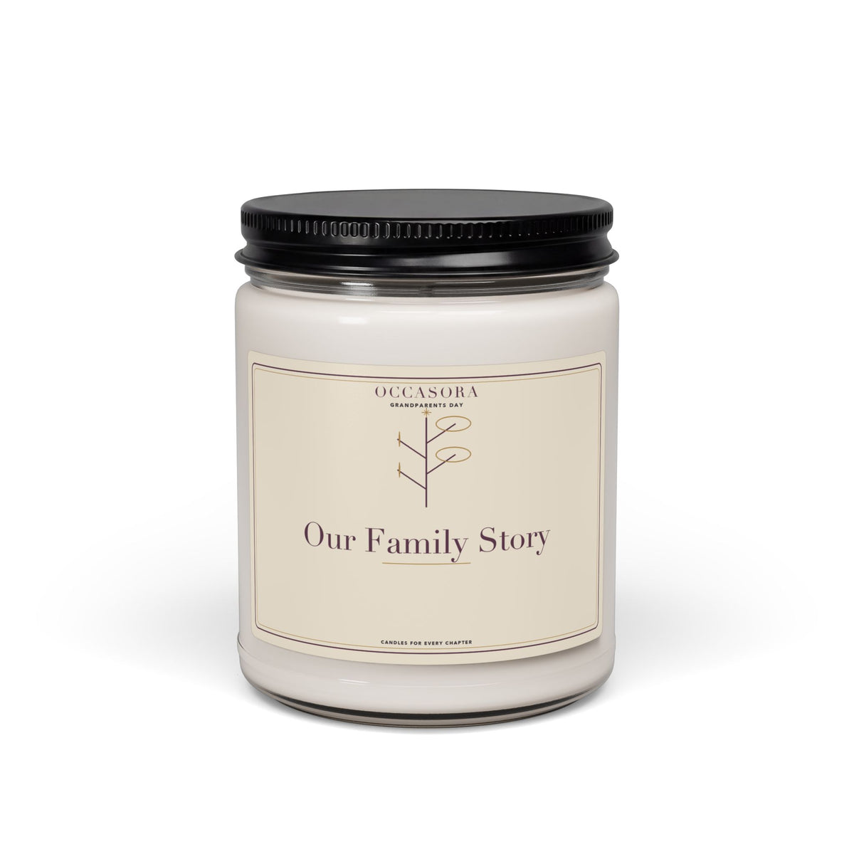 Occasora 'Our Family Story' Grandparents Day candle, 9 oz soy wax blend in a reusable glass jar