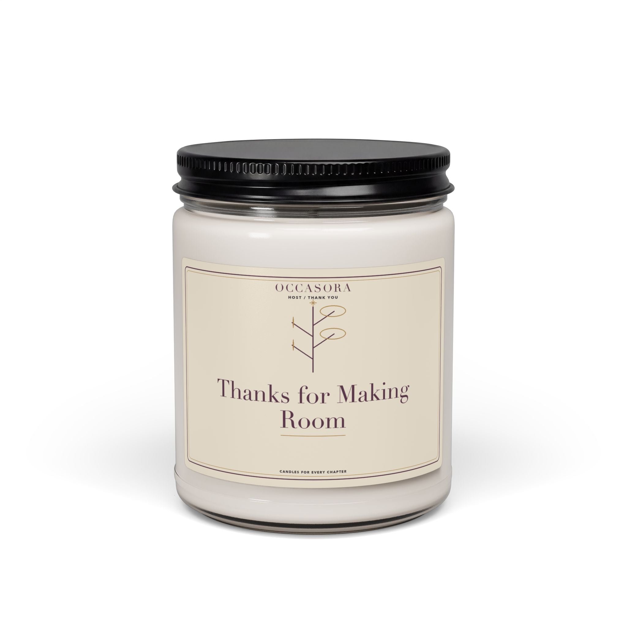 Occasora 'Thanks for Making Room' host & thank you candle, 9 oz soy wax blend in a reusable glass jar