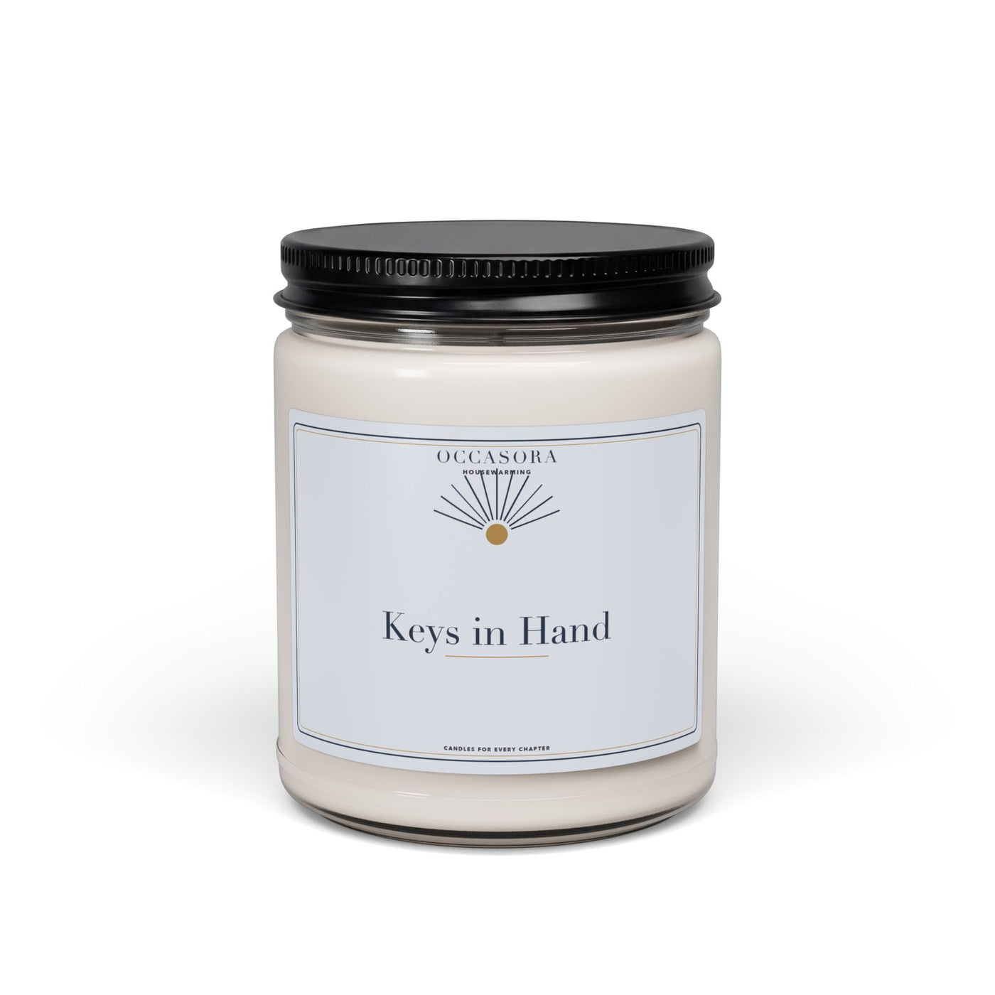 Occasora 'Keys in Hand' housewarming candle, 9 oz soy wax blend in a reusable glass jar