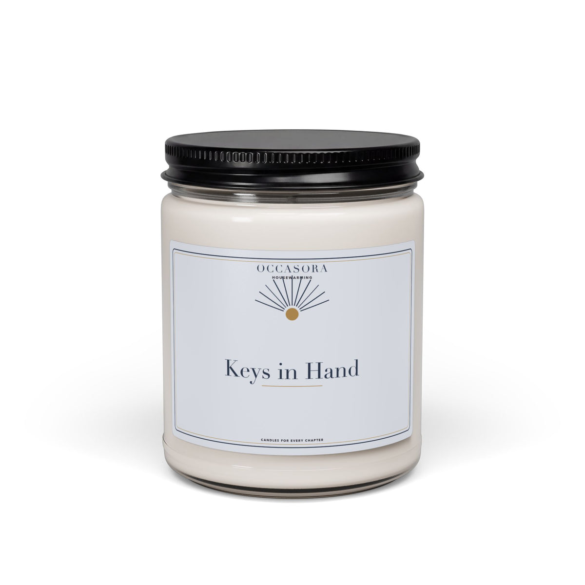 Occasora 'Keys in Hand' housewarming candle, 9 oz soy wax blend in a reusable glass jar