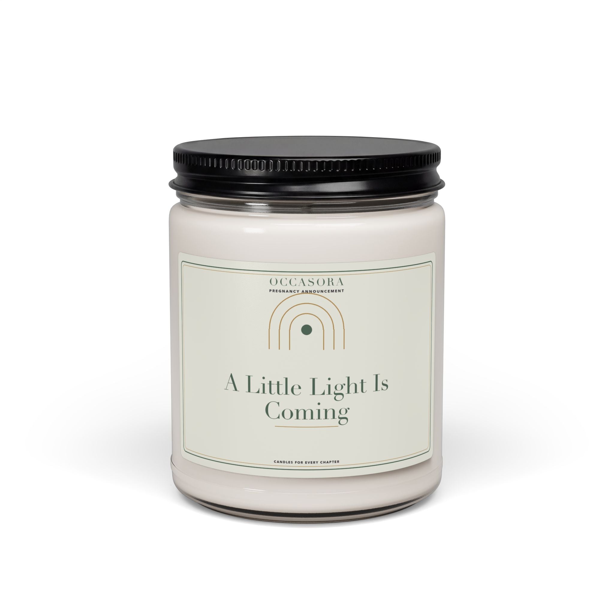 Occasora 'A Little Light Is Coming' pregnancy announcement candle, 9 oz soy wax blend in a reusable glass jar
