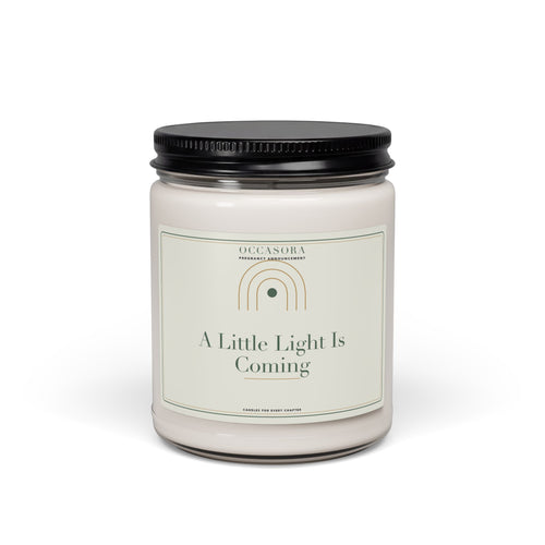 Occasora 'A Little Light Is Coming' pregnancy announcement candle, 9 oz soy wax blend in a reusable glass jar