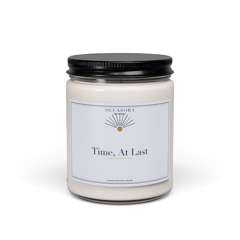 Occasora 'Time, At Last' retirement candle, 9 oz soy wax blend in a reusable glass jar