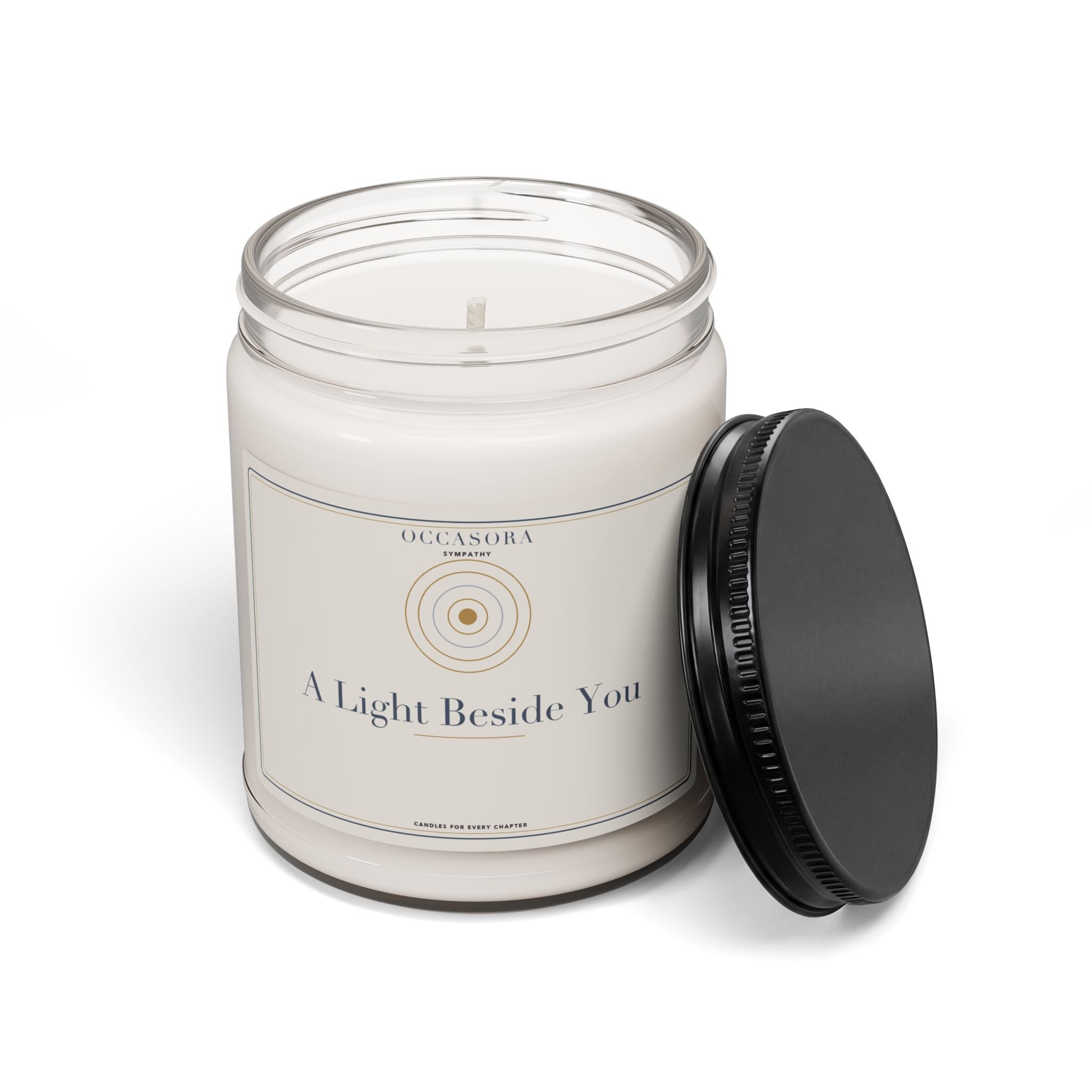 'A Light Beside You' sympathy candle by Occasora — glossy adhesive label on a reusable glass jar — photo 2 of 5