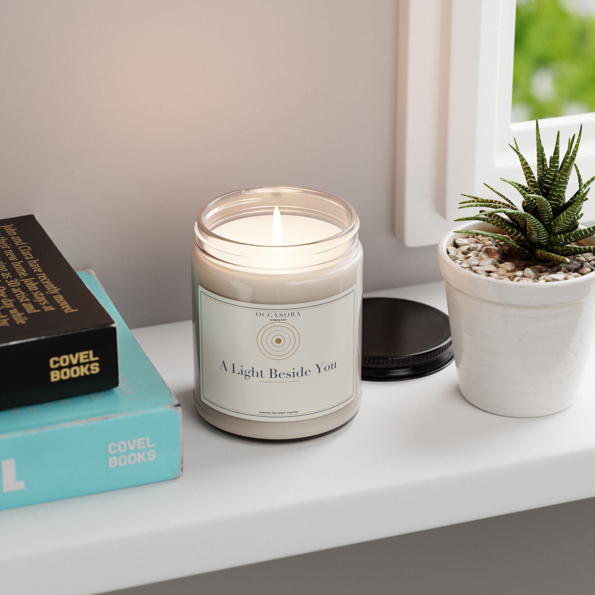 'A Light Beside You' sympathy candle by Occasora — approx 2.8 x 3.5 in reusable glass jar — photo 4 of 5
