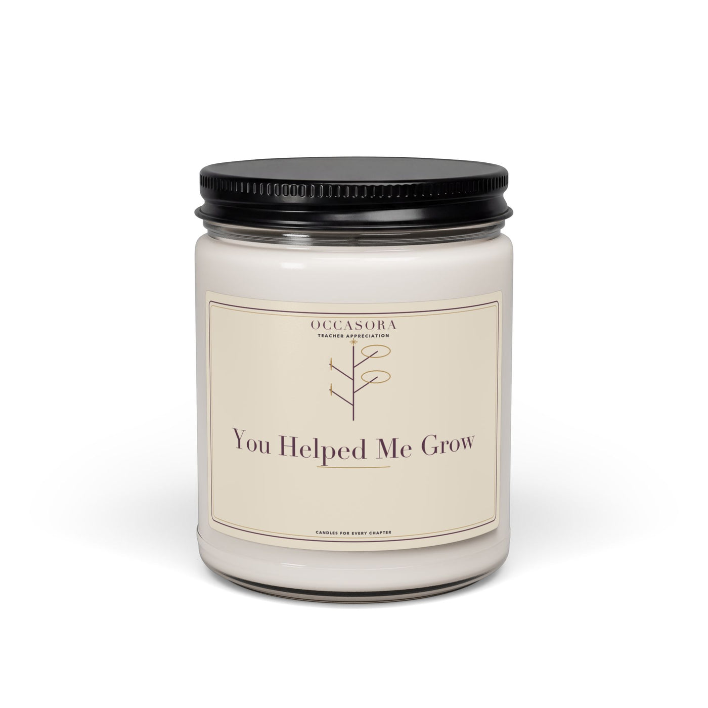 Occasora 'You Helped Me Grow' teacher appreciation candle, 9 oz soy wax blend in a reusable glass jar