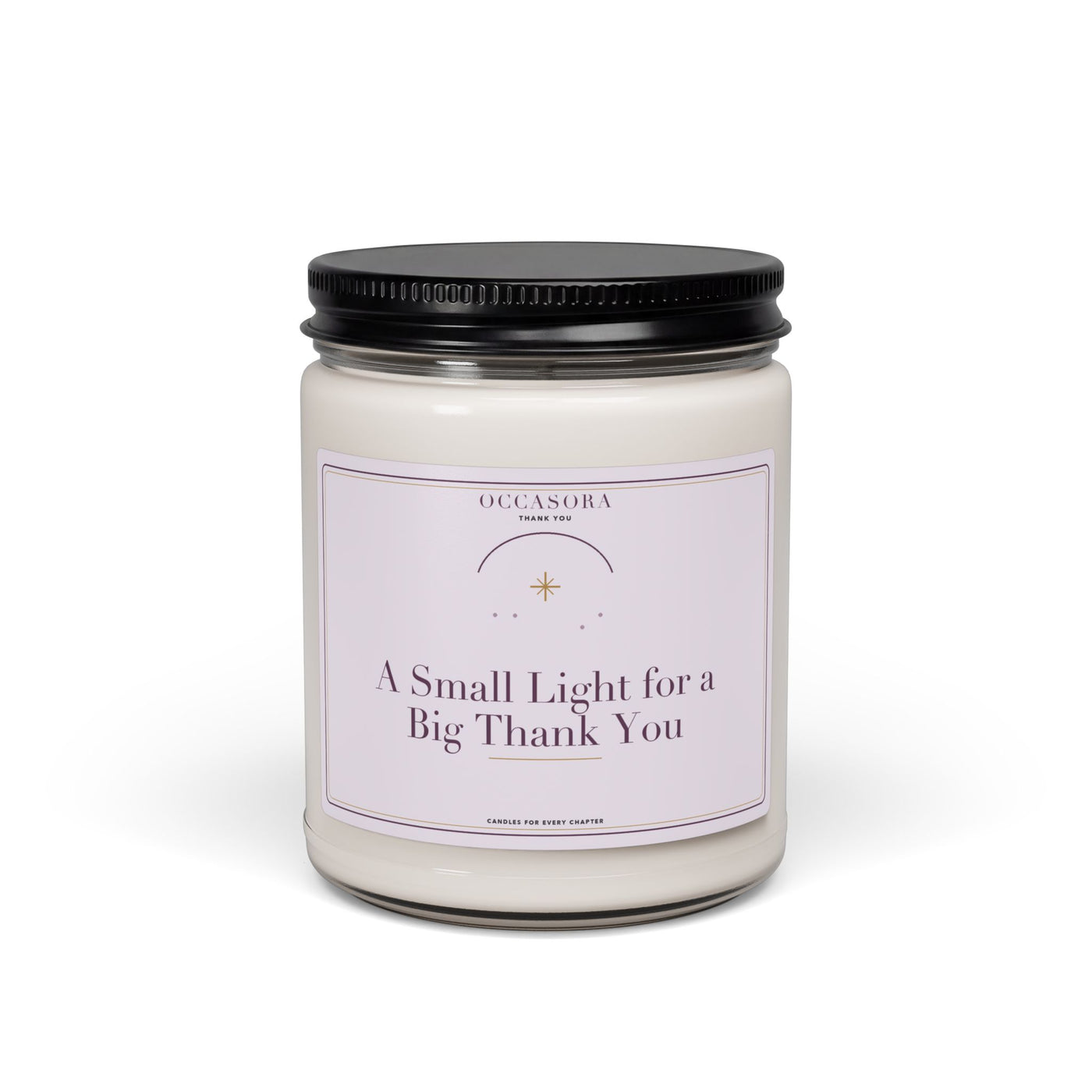 Occasora 'A Small Light for a Big Thank You' thank you candle, 9 oz soy wax blend in a reusable glass jar