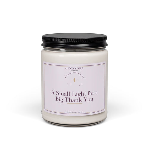 Occasora 'A Small Light for a Big Thank You' thank you candle, 9 oz soy wax blend in a reusable glass jar