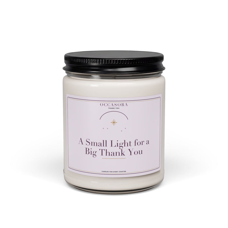 Occasora 'A Small Light for a Big Thank You' thank you candle, 9 oz soy wax blend in a reusable glass jar