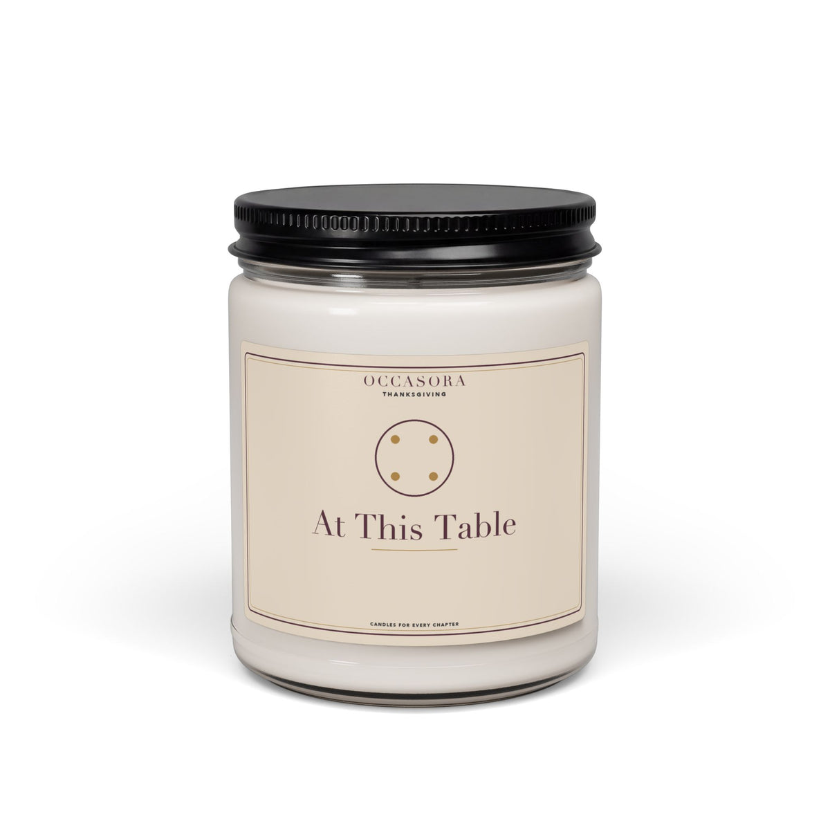 Occasora 'At This Table' Thanksgiving candle, 9 oz soy wax blend in a reusable glass jar
