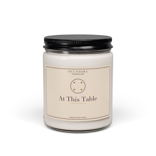 Occasora 'At This Table' Thanksgiving candle, 9 oz soy wax blend in a reusable glass jar