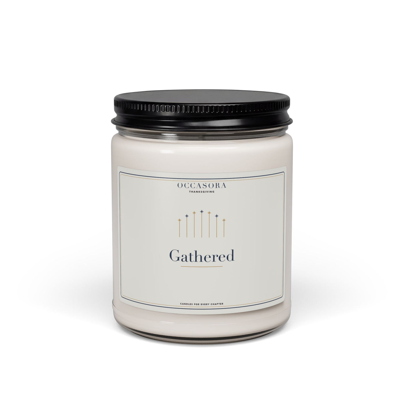 Occasora 'Gathered' Thanksgiving candle, 9 oz soy wax blend in a reusable glass jar