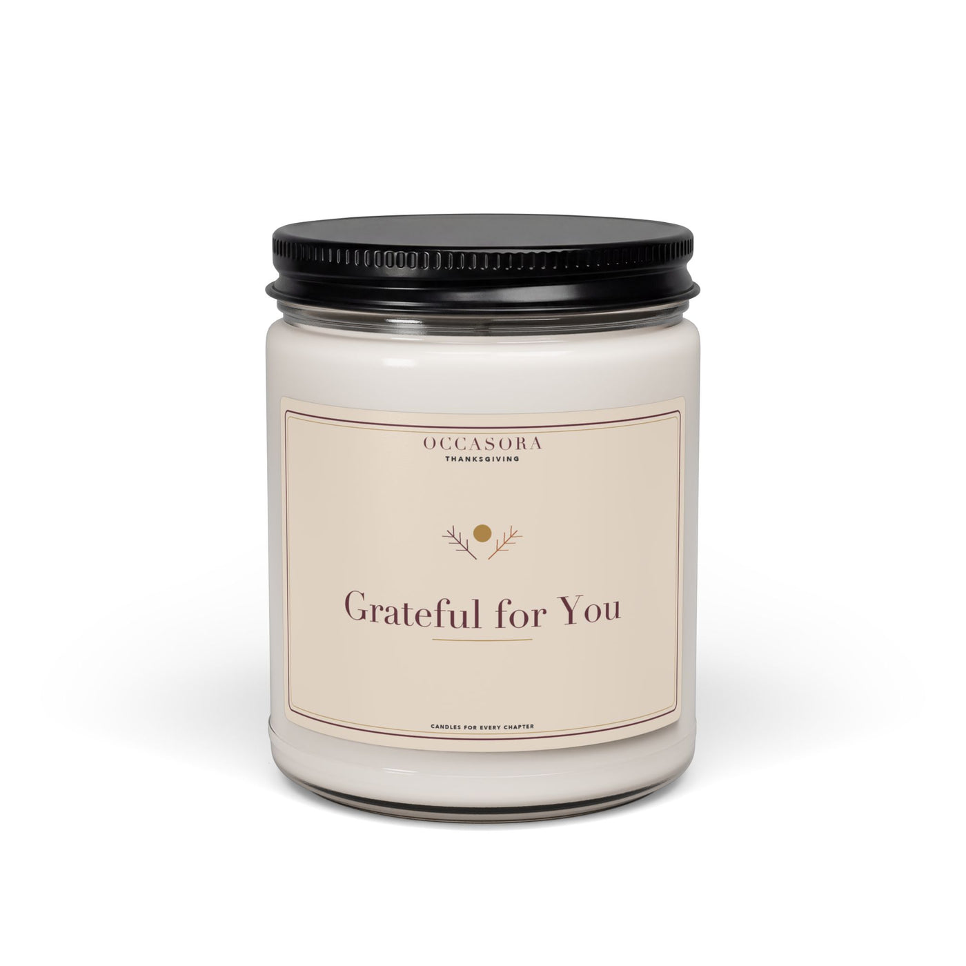 Occasora 'Grateful for You' Thanksgiving candle, 9 oz soy wax blend in a reusable glass jar
