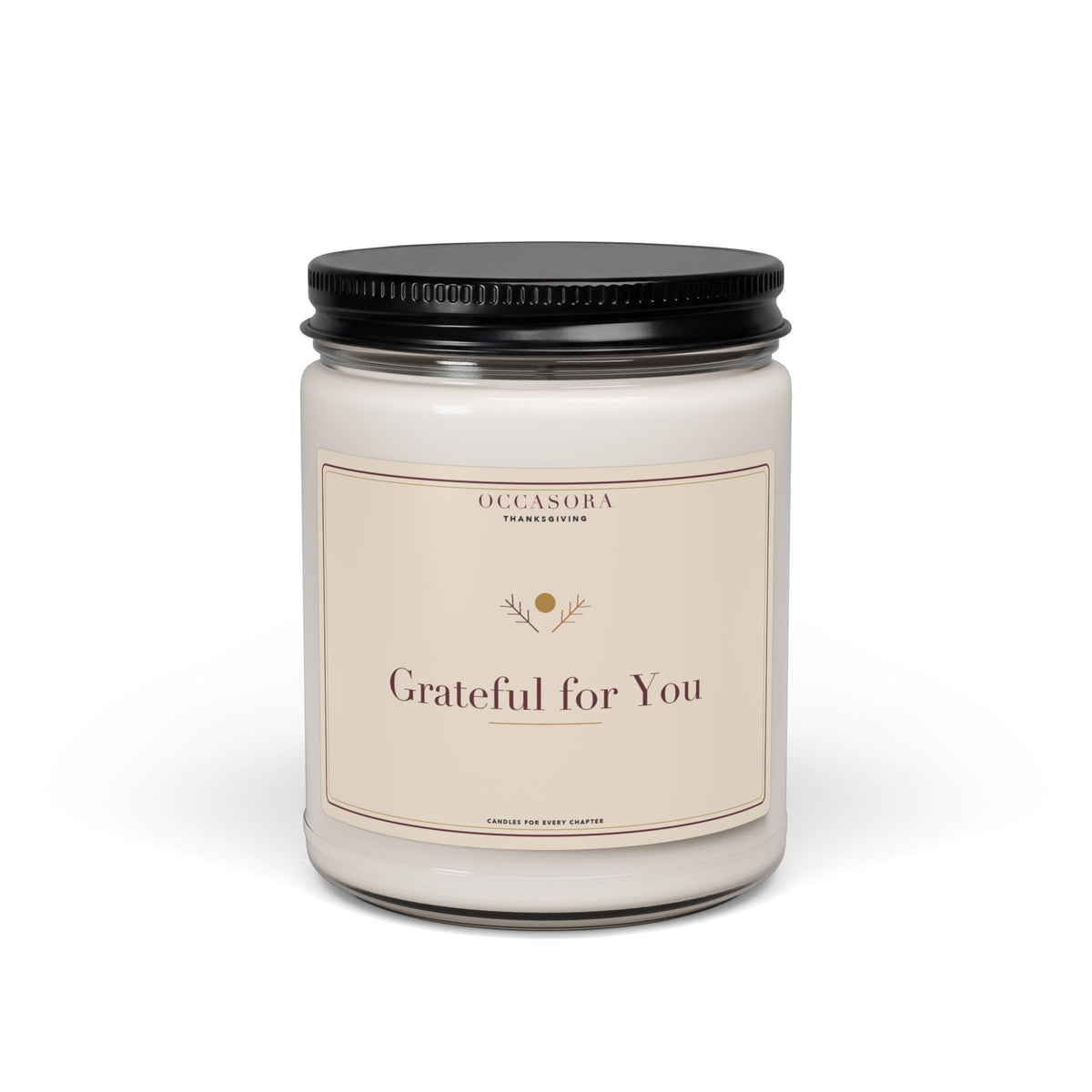 Occasora 'Grateful for You' Thanksgiving candle, 9 oz soy wax blend in a reusable glass jar