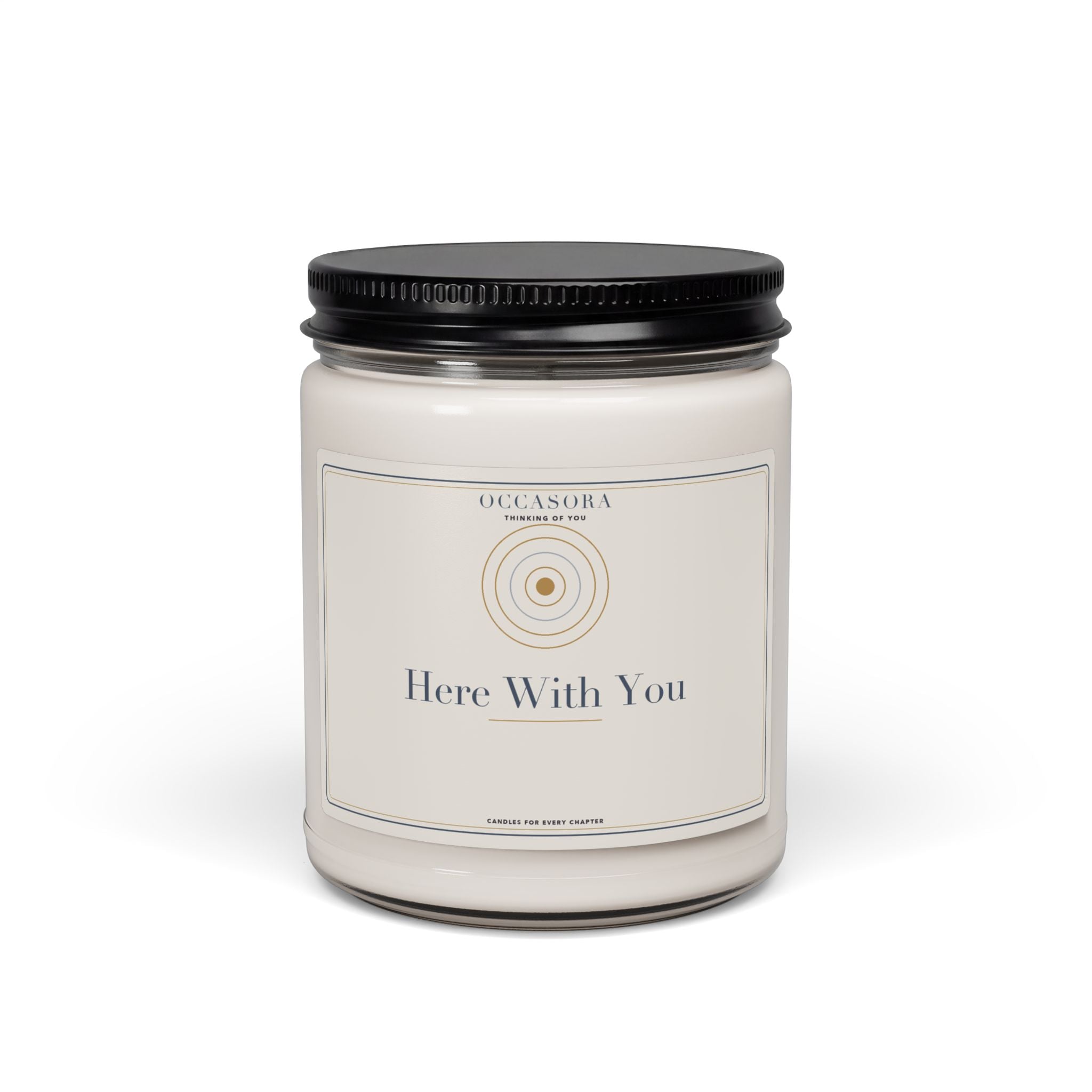 Occasora 'Here With You' thinking of you candle, 9 oz soy wax blend in a reusable glass jar